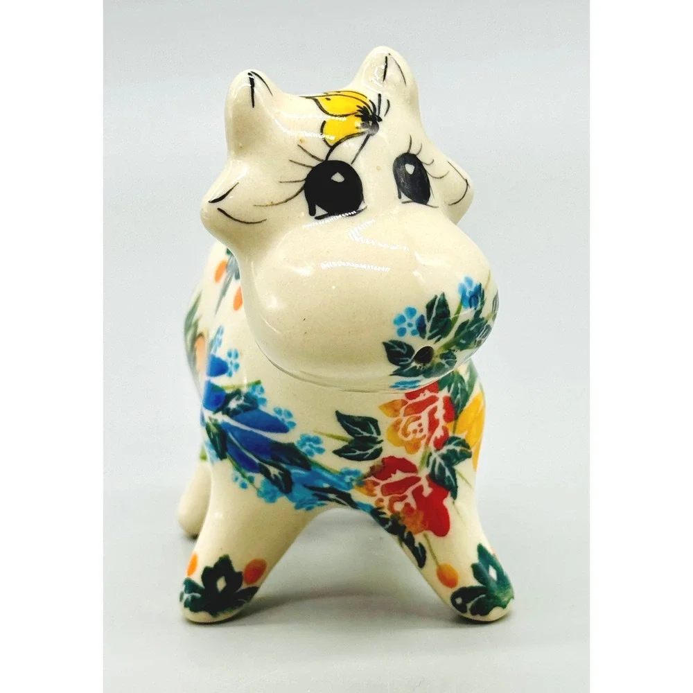 Polish Pottery Cow Creamer Creamer Cornflowers Butterfly Boleslawiec